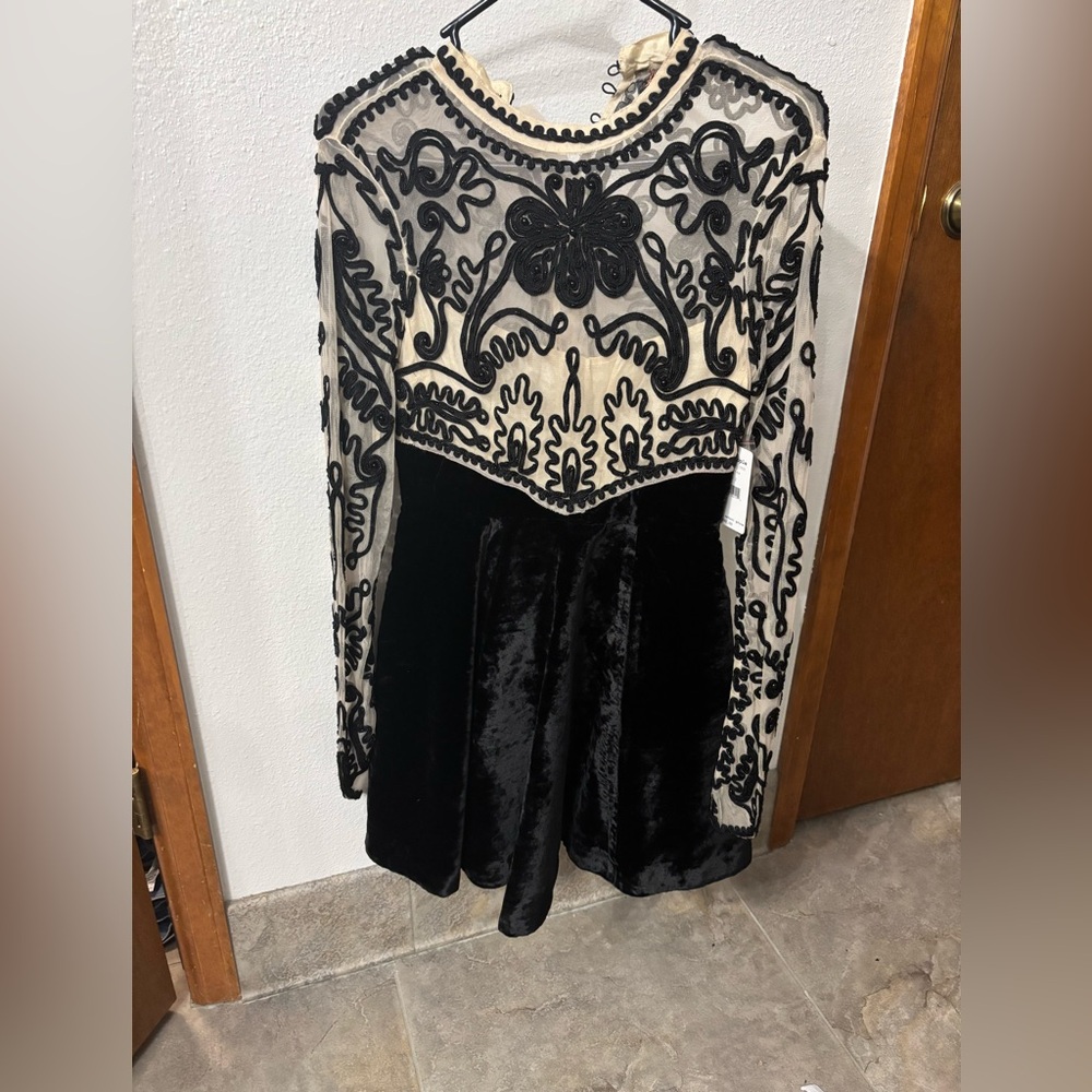 Free People Black and Cream Dress